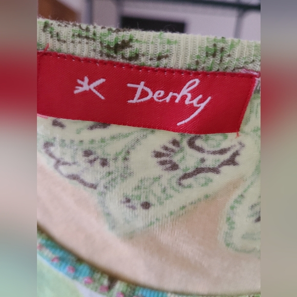 Derhy Yellow and Green Graphic Embellished Blouse, Sheer Sleeves. - Picture 10 of 10